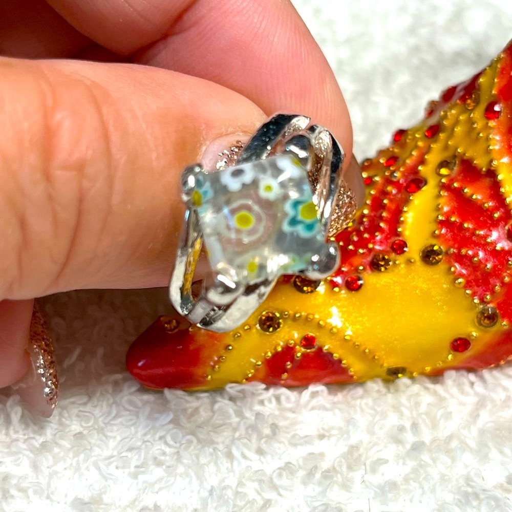 Sterling dichroic/millefiori look-glass ring -NEW-stamped -ethnic/artisan